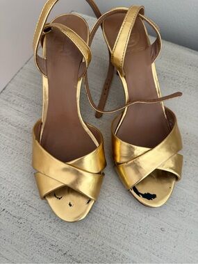 Tory Burch Metallic Gold Crisscross Ankle-Strap Heels